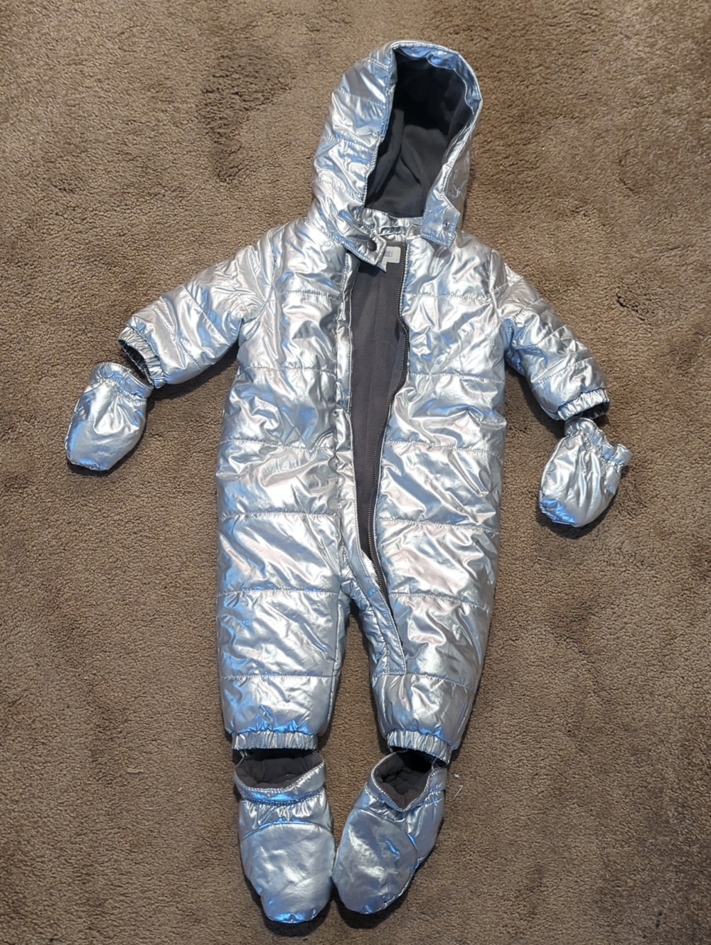 Gymboree Baby 3-6 Month Metallic Silver Puffer One-Piece Snowsuit